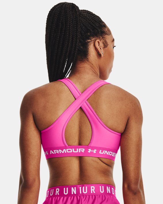 Women's Armour® Mid Crossback Sports Bra, Pink, pdpMainDesktop image number 1